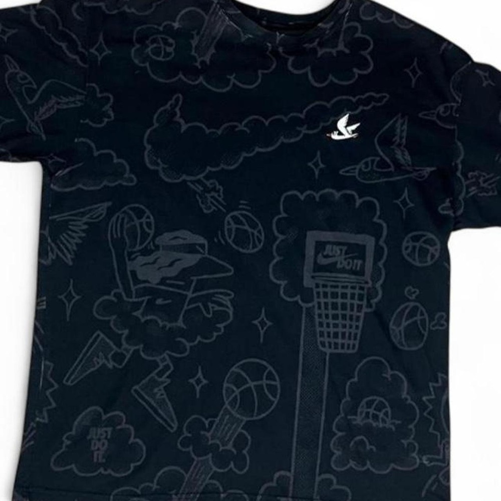 Nike black shirt with gray outline basketball and sports-themed graphics size M